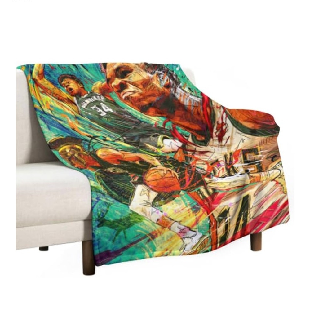 Colorful Giannis Antetokounmpo Basketball Art Throw Blanket